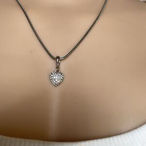 Rhinestone Heart Pendant On 18 Inch Silver Tone Snake Chain love valentine